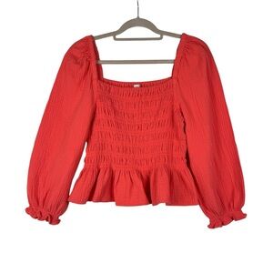 J. Crew Long-sleeve gauze smocked top Size Large Peach